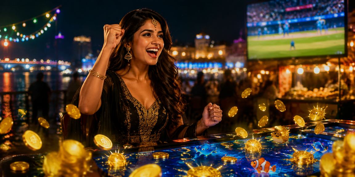 Ahmedabad riverfront lottery market night scene with players