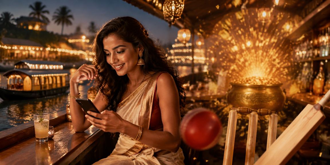 Mobile user accessing l3150 promotions near Kerala backwaters at night